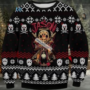 Chibi Jason Voorhees Ugly Xmas Sweaters Black Red Funny