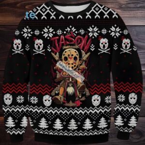 Chibi Jason Voorhees Ugly Xmas Sweaters Black Red Funny