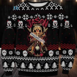 Chibi Jason Voorhees Ugly Xmas Sweaters Black Red Funny