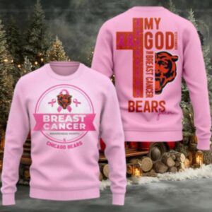 Chicago Bears 2025 NFL My God Is Stronger Than Breast Cancer Chritmas Sweater Shirt