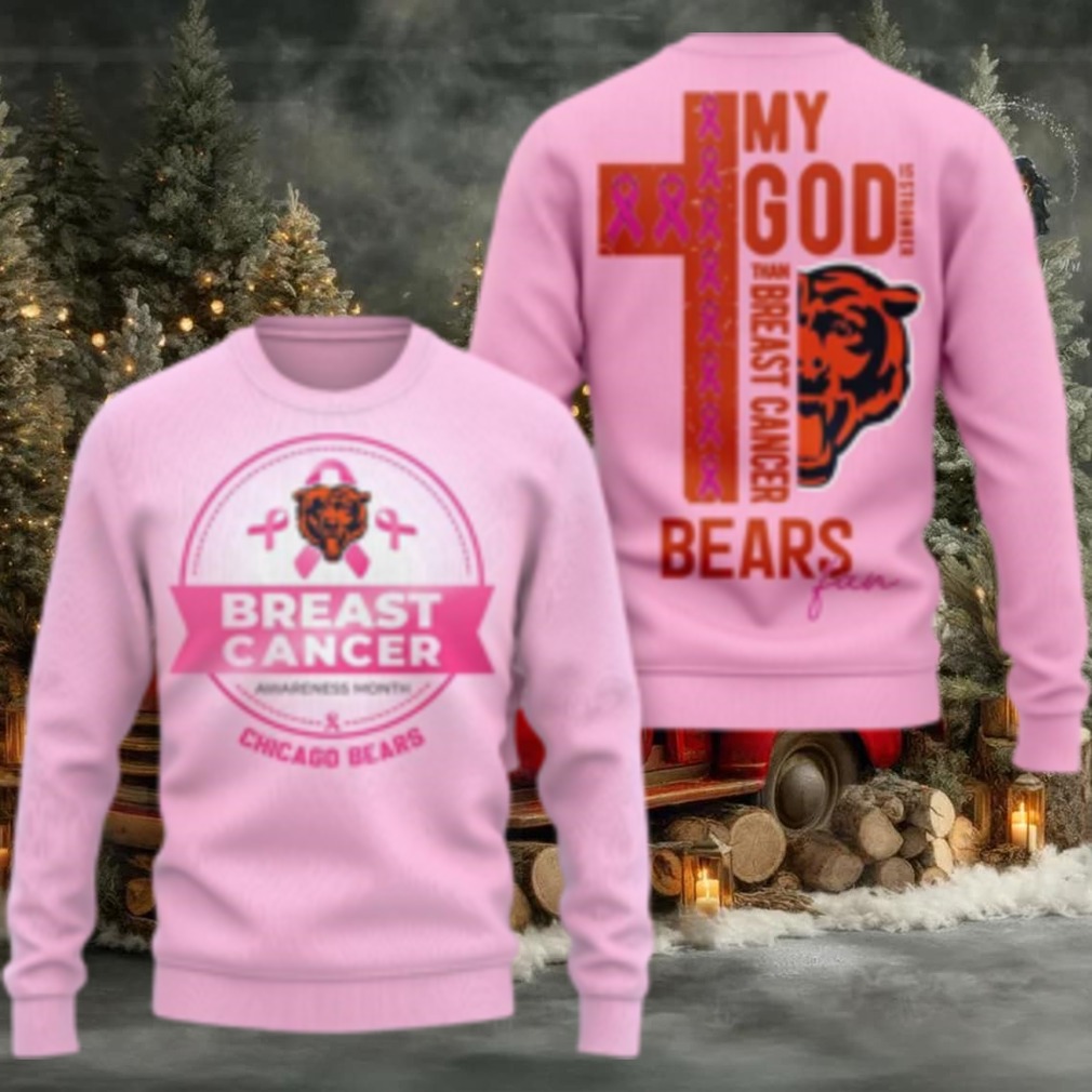Chicago Bears 2025 NFL My God Is Stronger Than Breast Cancer Chritmas Sweater Shirt Chicago Bears 2025 NFL My God Is Stronger Than Breast Cancer Chritmas Sweater Shirt