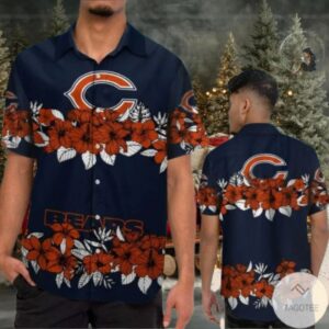 Chicago Bears Flower Pattern Blue Theme Hawaiian Shirt