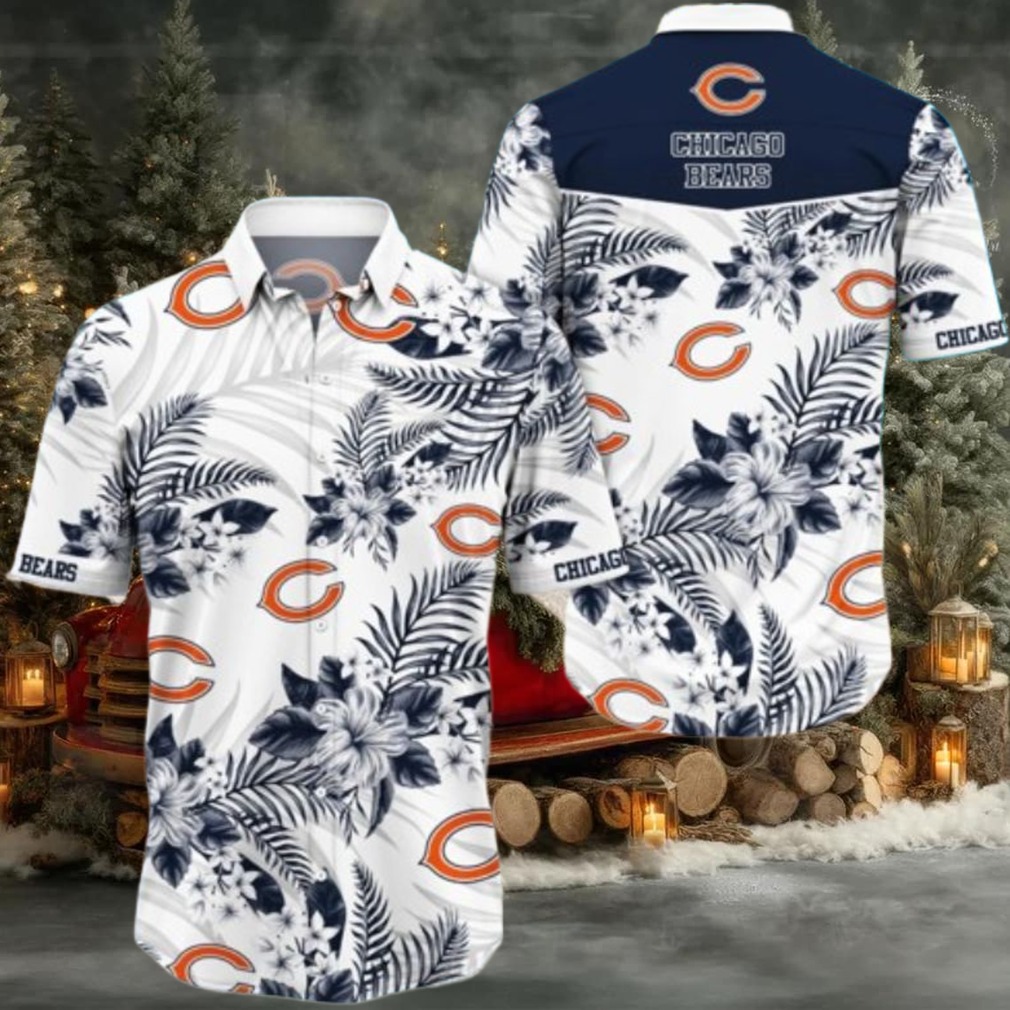 Chicago Bears Hibicus Flower White Theme Hawaiian Shirt Chicago Bears Hibicus Flower White Theme Hawaiian Shirt