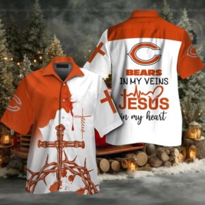 Chicago Bears In My Veins Jesus Im My Heart Hawaiian Shirt Chicago Bears In My Veins Jesus Im My Heart Hawaiian Shirt
