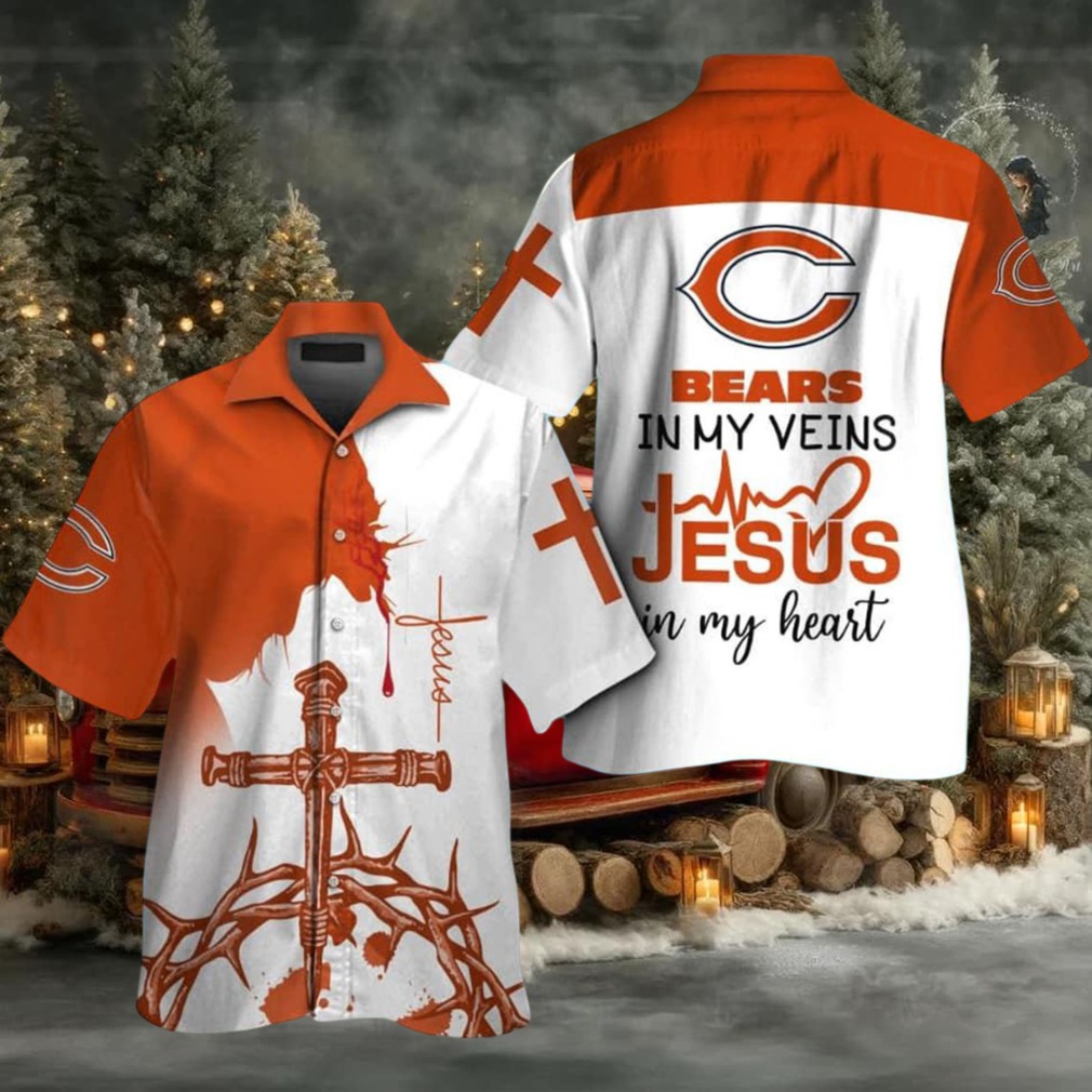 Chicago Bears In My Veins Jesus Im My Heart Hawaiian Shirt Chicago Bears In My Veins Jesus Im My Heart Hawaiian Shirt