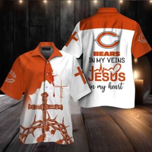 Chicago Bears In My Veins Jesus Im My Heart Hawaiian Shirt
