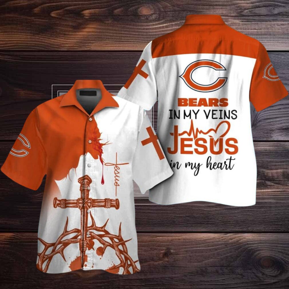 Chicago Bears In My Veins Jesus Im My Heart Hawaiian Shirt Chicago Bears In My Veins Jesus Im My Heart Hawaiian Shirt