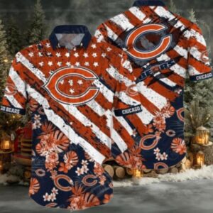 Chicago Bears NFL Floral American Flag Summer Beach Hawaiian Shirt