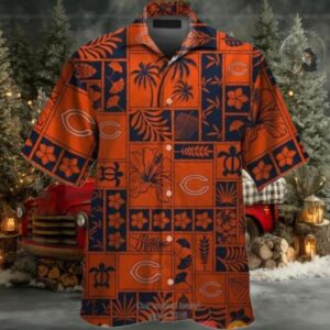 Chicago Bears NFL Hibicus Square Pattern Hawaiian Shirt