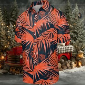 Chicago Bears NFL Palm Leaves Mens Hawaiian Button Up Shirt