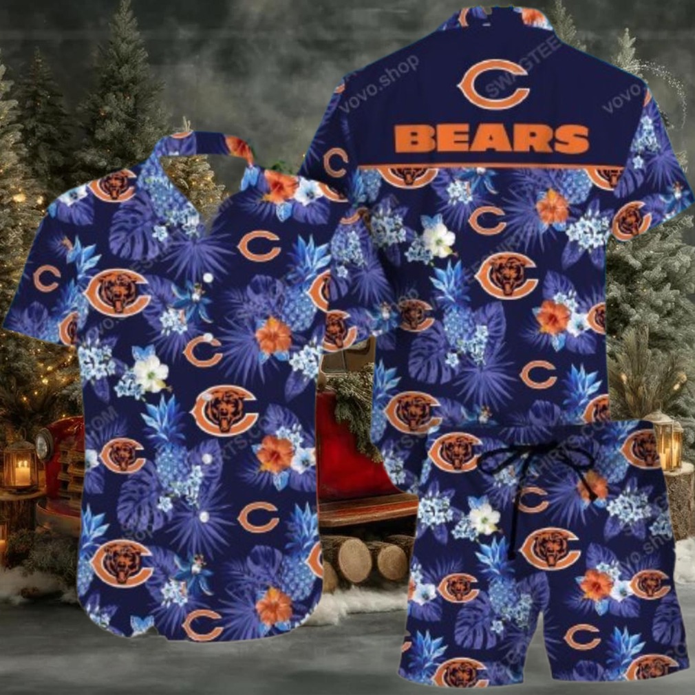 Chicago Bears Tropical Floral And Fruit Purple Hawaiian Shirt And Shorts Chicago Bears Tropical Floral And Fruit Purple Hawaiian Shirt And Shorts