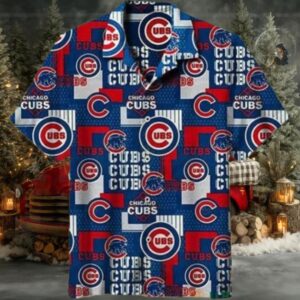 Chicago Cubs Blue Red Allover Print Retro Patchwork Hawaiian Shirt