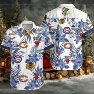 Chicago Cubs Bulls Blackhawks Bears Tropical Hawaiian Shirt