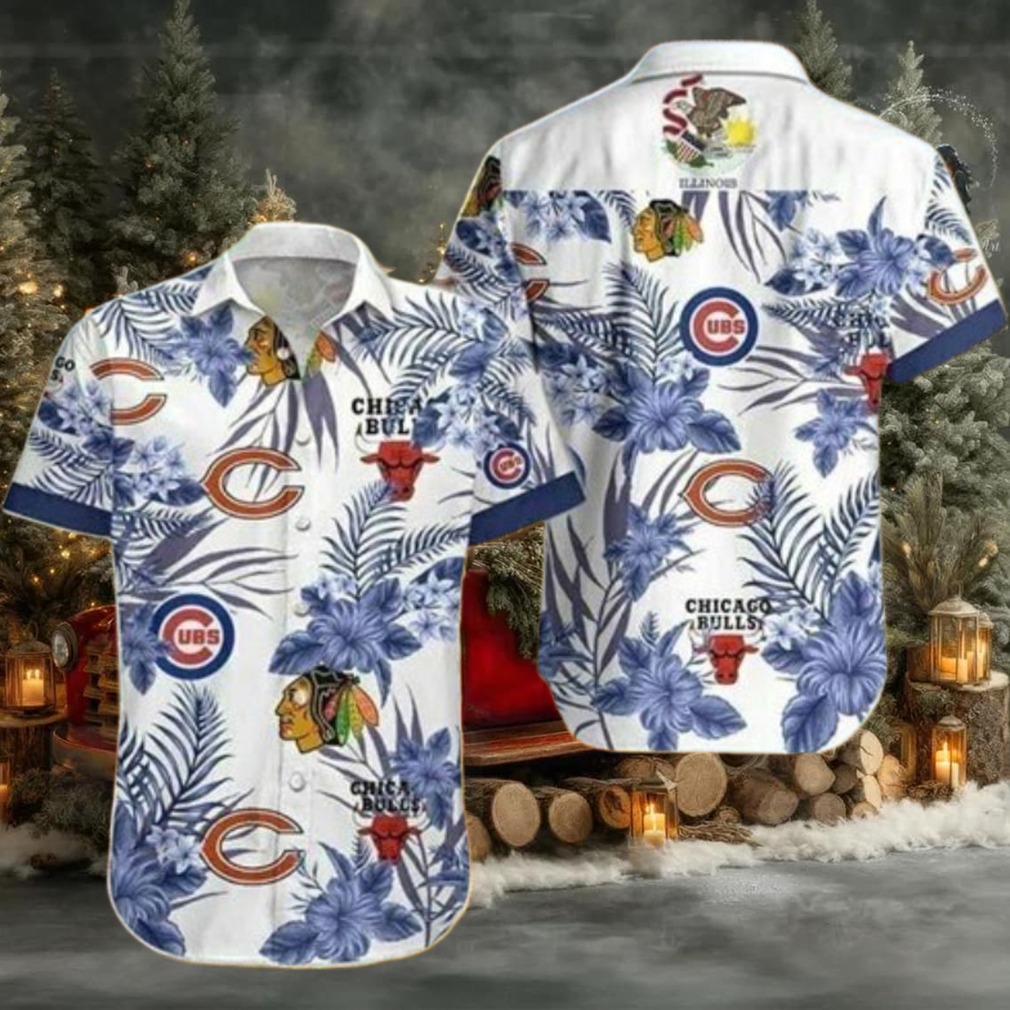 Chicago Cubs Bulls Blackhawks Bears Tropical Hawaiian Shirt Chicago Cubs Bulls Blackhawks Bears Tropical Hawaiian Shirt