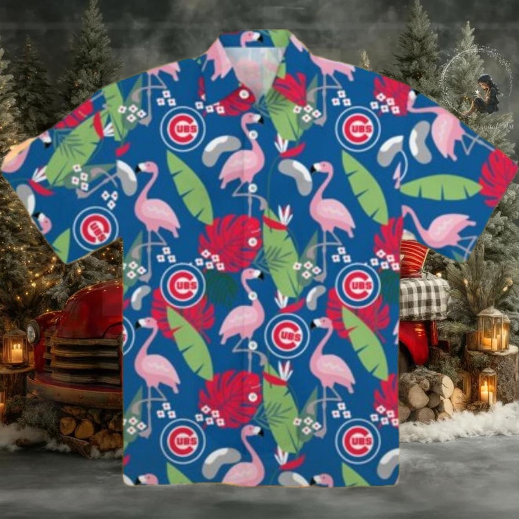 Chicago Cubs Floral Pink Flamingo Hawaiian Shirt Chicago Cubs Floral Pink Flamingo Hawaiian Shirt
