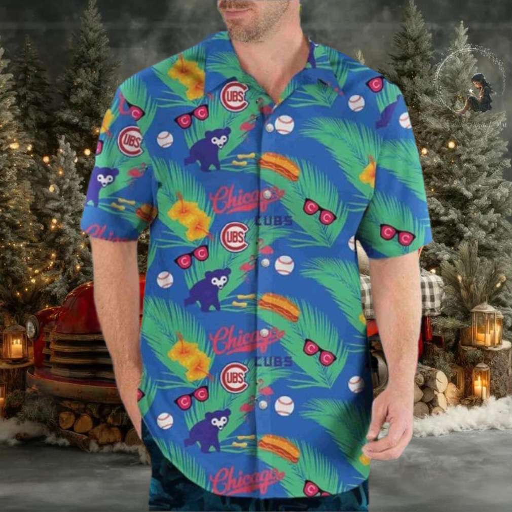 Chicago Cubs Tropical Floral Hotdog Funny Hawaiian Shirt Chicago Cubs Tropical Floral Hotdog Funny Hawaiian Shirt