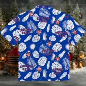 Chicago Cubs Tropical White Leafs And Flowers Hawaiian Shirt