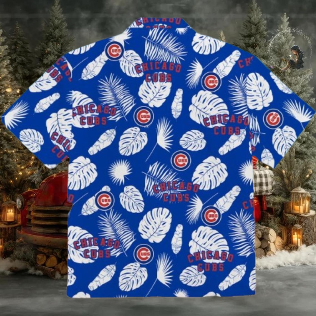 Chicago Cubs Tropical White Leafs And Flowers Hawaiian Shirt Chicago Cubs Tropical White Leafs And Flowers Hawaiian Shirt