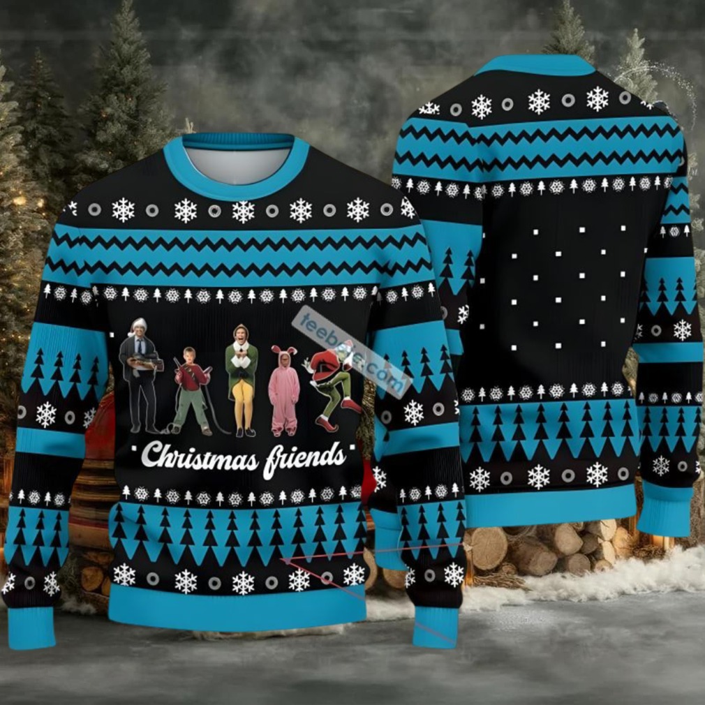 Christmas Friends Elf Home Alone Grinch Ugly Christmas Sweater Blue Black Most
