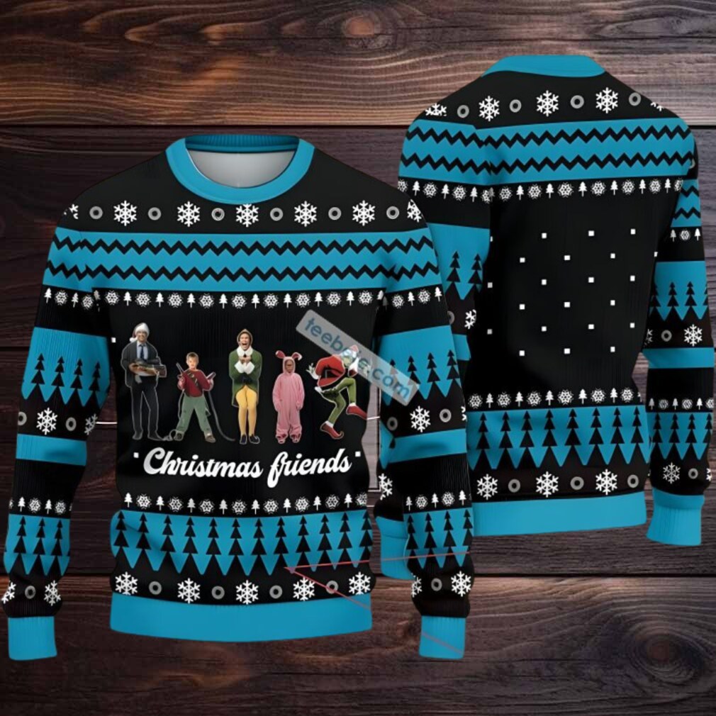 Christmas Friends Elf Home Alone Grinch Ugly Christmas Sweater Blue Black Most