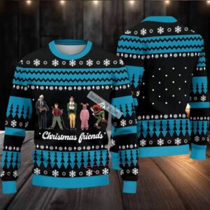 Christmas Friends Elf Home Alone Grinch Ugly Christmas Sweater Blue Black Most