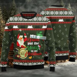 Christmas Santa Play Drums Ugly Christmas Sweater Cheap