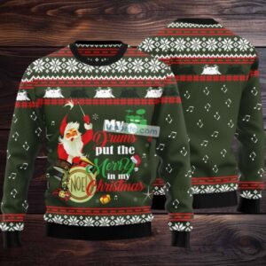 Christmas Santa Play Drums Ugly Christmas Sweater Cheap