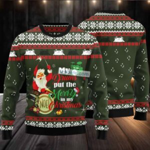 Christmas Santa Play Drums Ugly Christmas Sweater Cheap