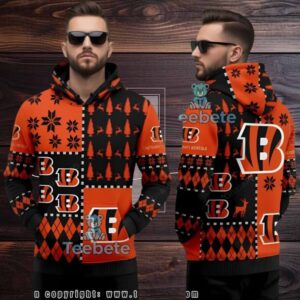 Cincinnati Bengals Black Orange Ugly Christmas 3D Hoodie Fan Cincinnati Bengals Black Orange Ugly Christmas 3D Hoodie Fan