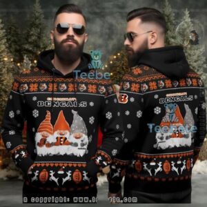 Cincinnati Bengals Christmas Gnomes Ugly 3D Hoodie Black Orange