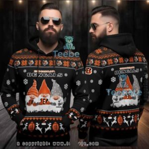 Cincinnati Bengals Christmas Gnomes Ugly 3D Hoodie Black Orange