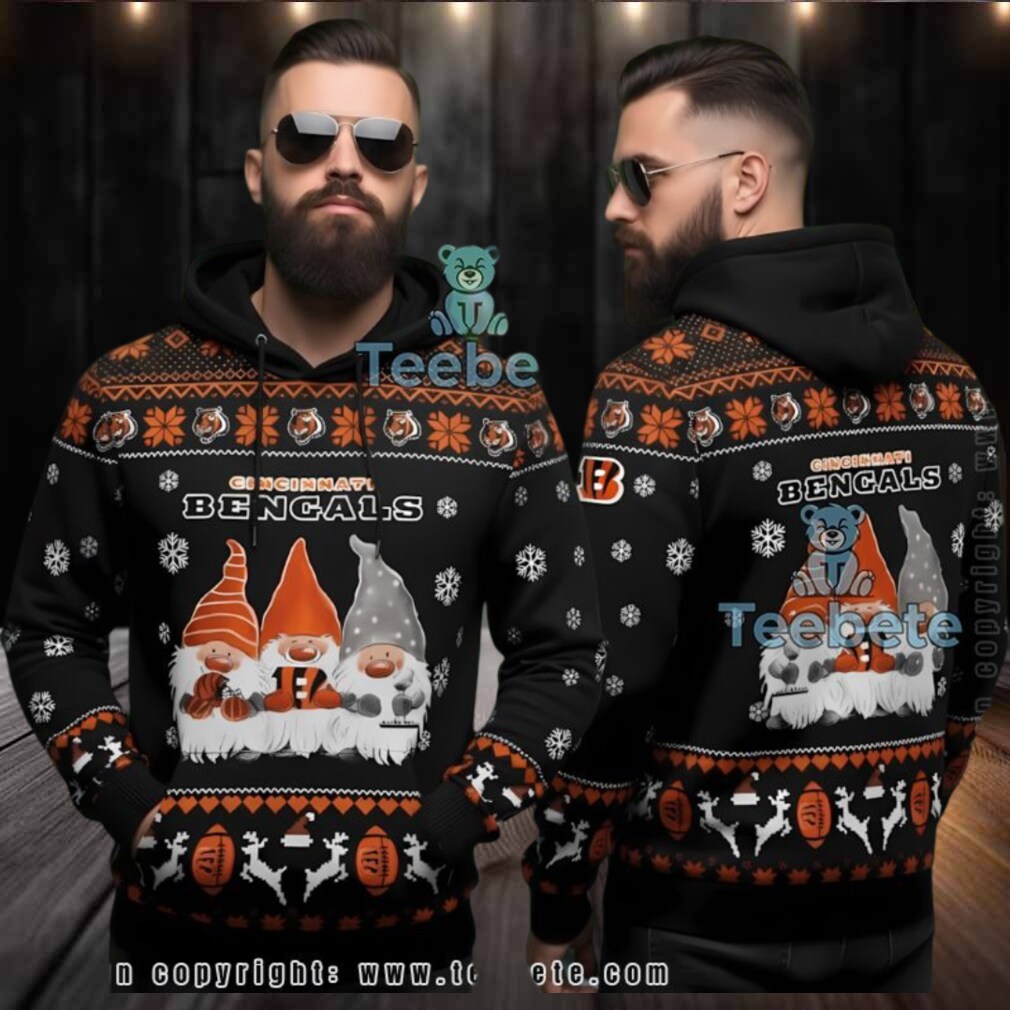 Cincinnati Bengals Christmas Gnomes Ugly 3D Hoodie Black Orange Cincinnati Bengals Christmas Gnomes Ugly 3D Hoodie Black Orange