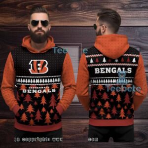Cincinnati Bengals Christmas Tree Pattern Ugly 3D Hoodie Orange Black Cincinnati Bengals Christmas Tree Pattern Ugly 3D Hoodie Orange Black