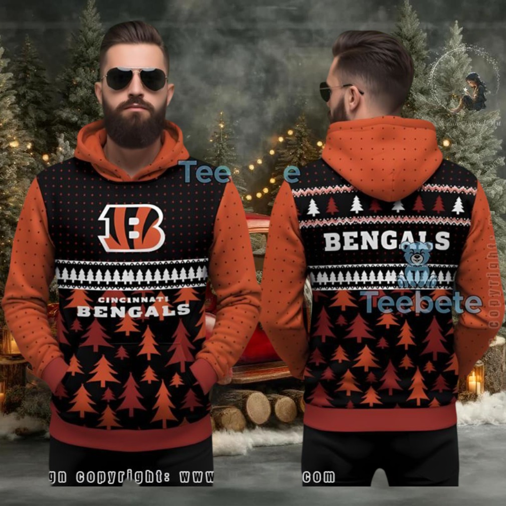 Cincinnati Bengals Christmas Tree Pattern Ugly 3D Hoodie Orange Black Cincinnati Bengals Christmas Tree Pattern Ugly 3D Hoodie Orange Black