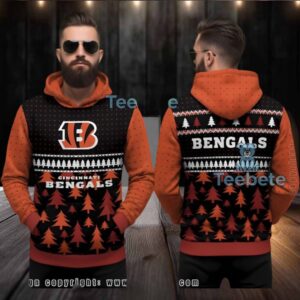 Cincinnati Bengals Christmas Tree Pattern Ugly 3D Hoodie Orange Black