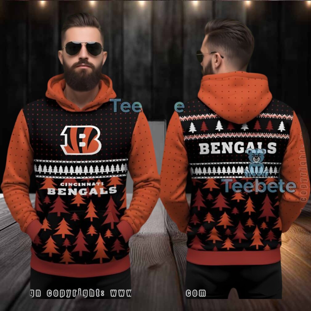 Cincinnati Bengals Christmas Tree Pattern Ugly 3D Hoodie Orange Black Cincinnati Bengals Christmas Tree Pattern Ugly 3D Hoodie Orange Black