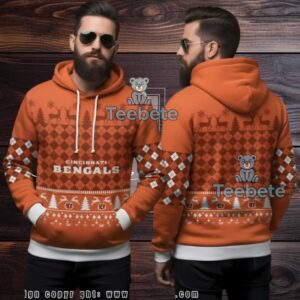 Cincinnati Bengals Deer Pattern Ugly 3D Hoodie Orange Christmas Cincinnati Bengals Deer Pattern Ugly 3D Hoodie Orange Christmas