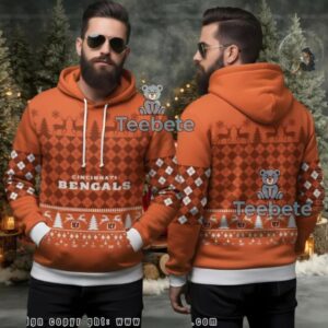 Cincinnati Bengals Deer Pattern Ugly 3D Hoodie Orange Christmas