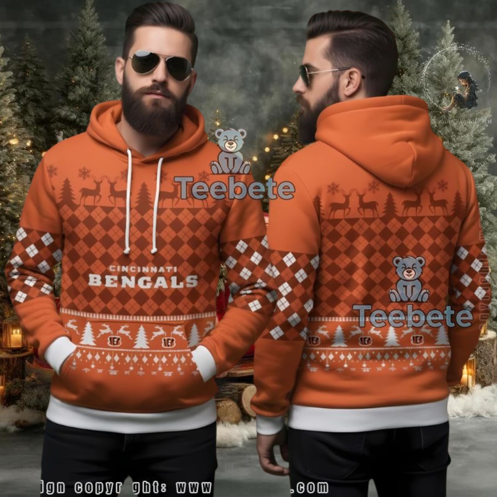 Cincinnati Bengals Deer Pattern Ugly 3D Hoodie Orange Christmas Cincinnati Bengals Deer Pattern Ugly 3D Hoodie Orange Christmas