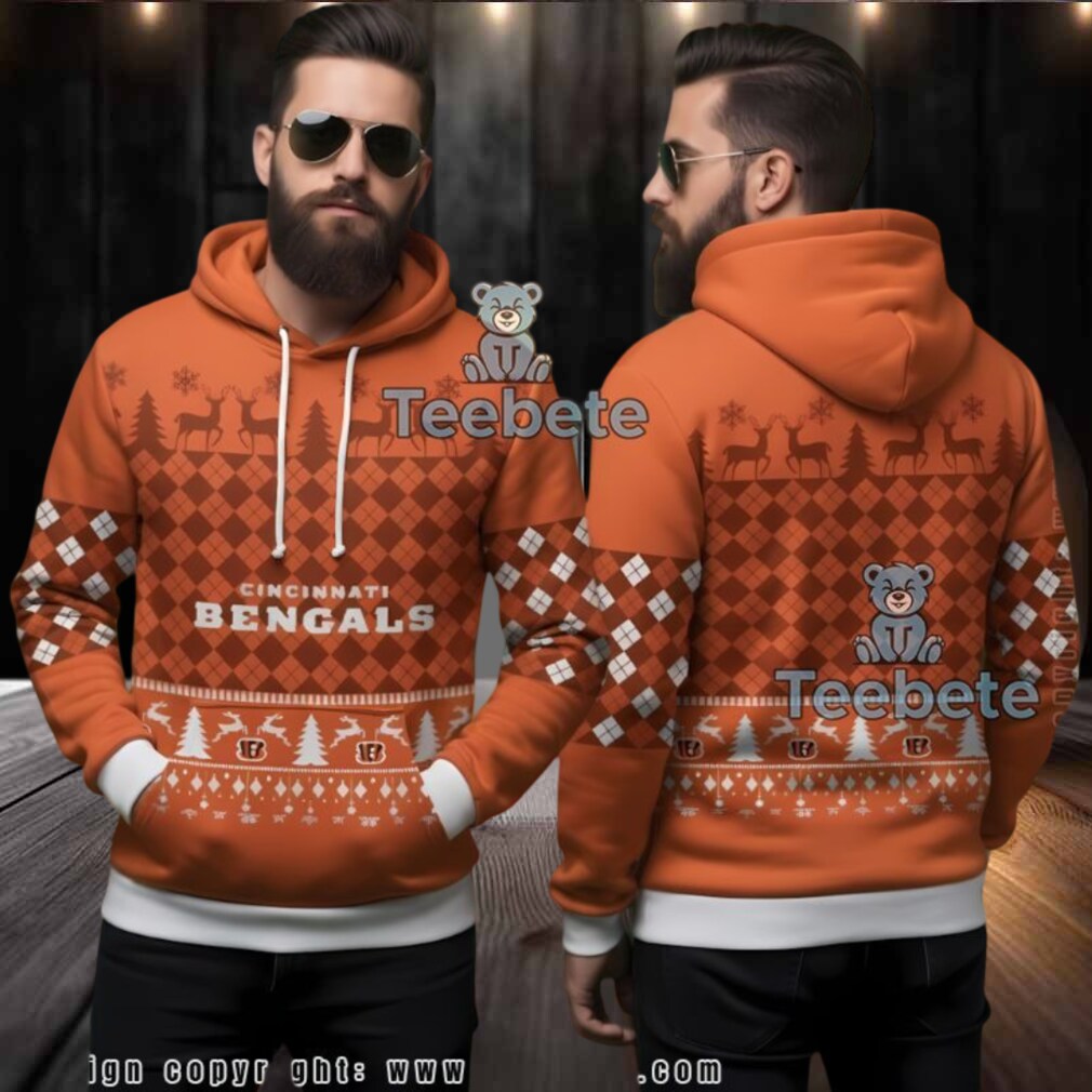 Cincinnati Bengals Deer Pattern Ugly 3D Hoodie Orange Christmas Cincinnati Bengals Deer Pattern Ugly 3D Hoodie Orange Christmas