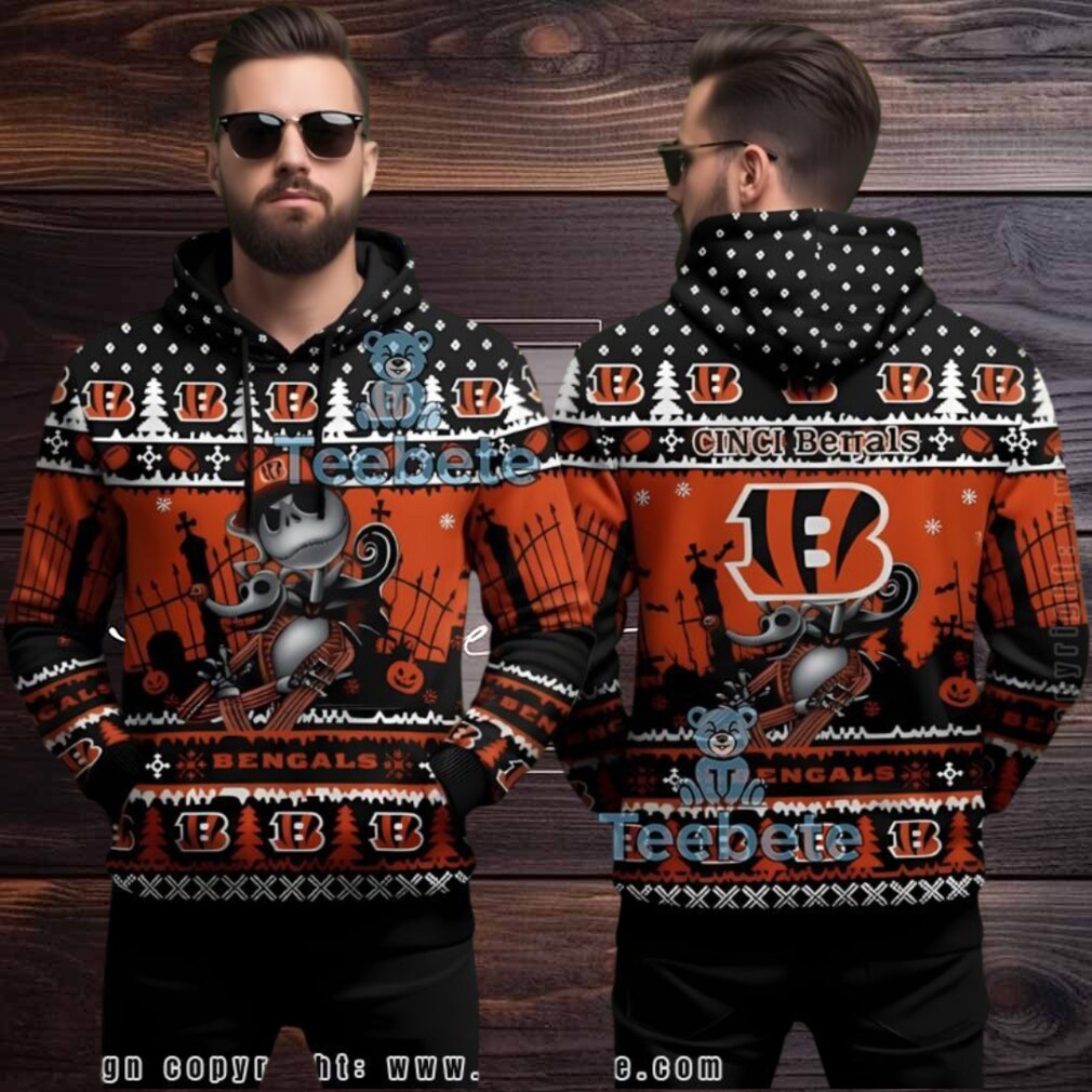 Cincinnati Bengals Halloween Christmas Jack Zero Ugly 3D Hoodie Cincinnati Bengals Halloween Christmas Jack Zero Ugly 3D Hoodie