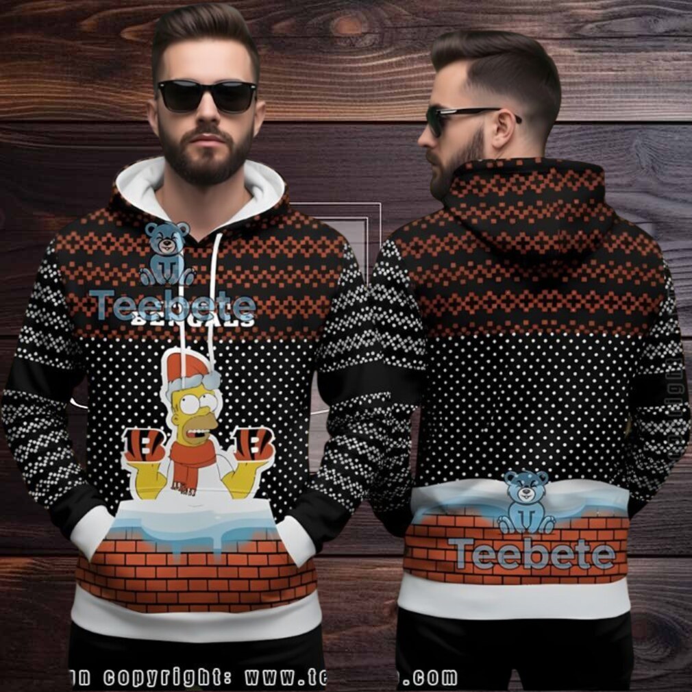 Cincinnati Bengals Homer Simpson Ugly Christmas 3D Hoodie Cincinnati Bengals Homer Simpson Ugly Christmas 3D Hoodie