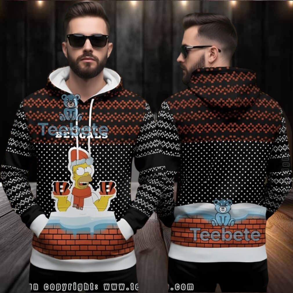 Cincinnati Bengals Homer Simpson Ugly Christmas 3D Hoodie Cincinnati Bengals Homer Simpson Ugly Christmas 3D Hoodie