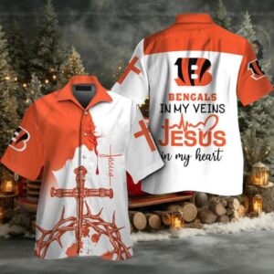 Cincinnati Bengals In My Veins Jesus Im My Heart Hawaiian Shirt