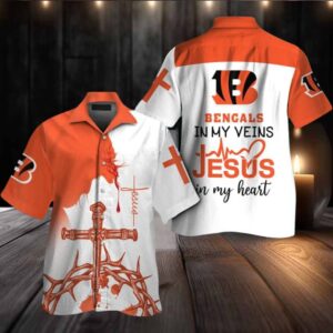 Cincinnati Bengals In My Veins Jesus Im My Heart Hawaiian Shirt