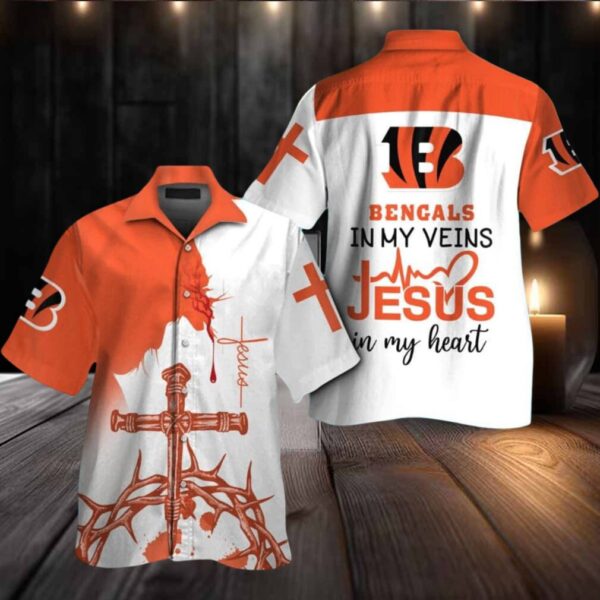 Cincinnati Bengals In My Veins Jesus Im My Heart Hawaiian Shirt