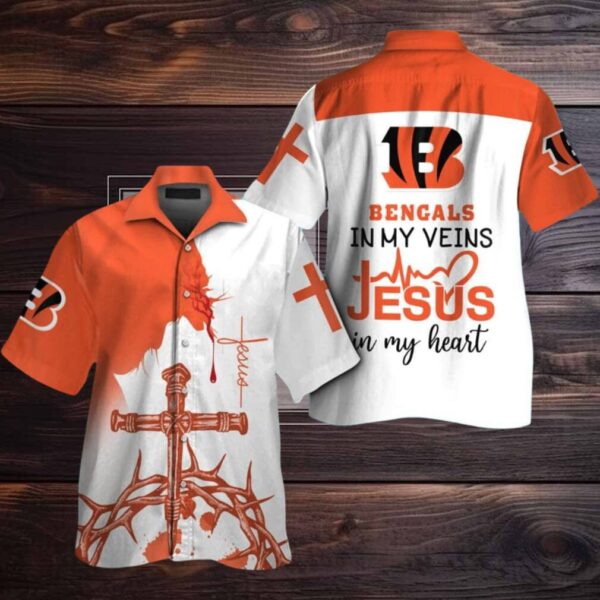 Cincinnati Bengals In My Veins Jesus Im My Heart Hawaiian Shirt
