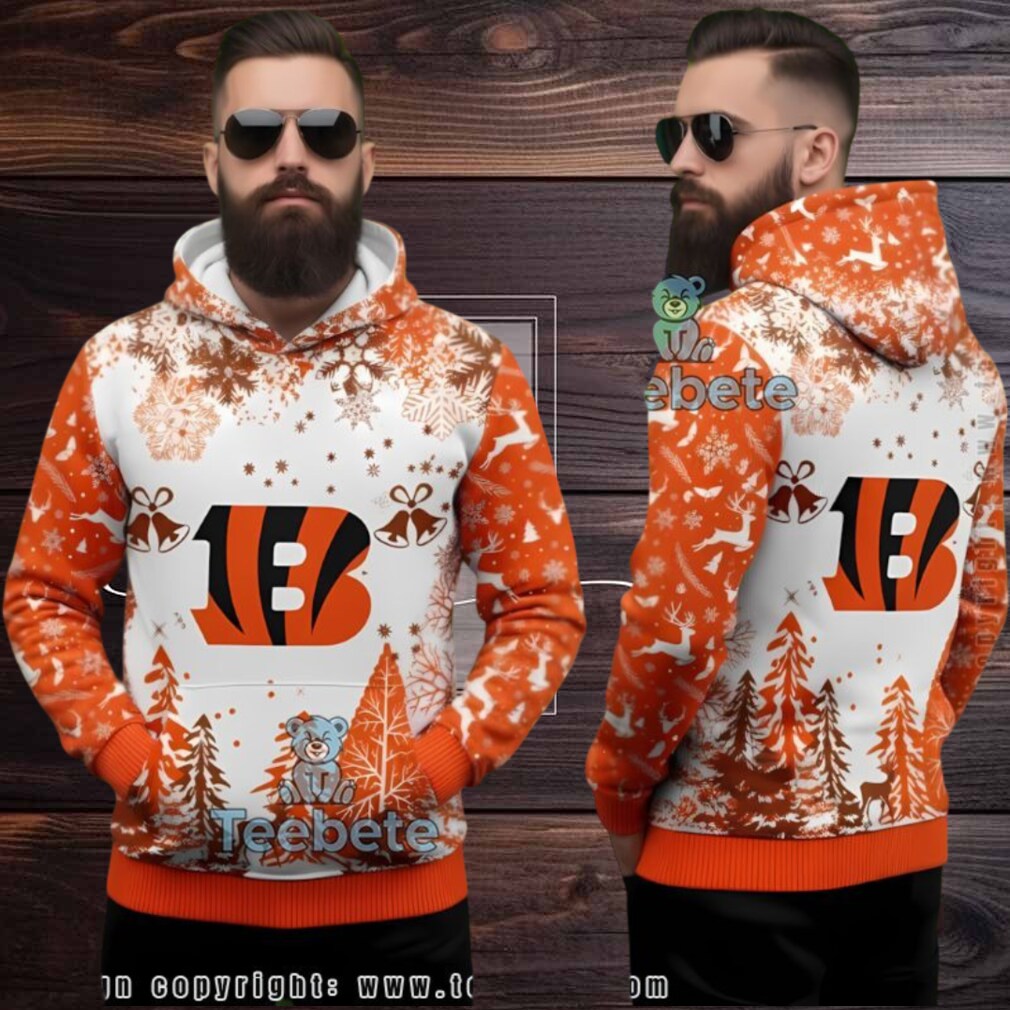 Cincinnati Bengals Logo Ugly Christmas 3D Hoodie Orange White Cincinnati Bengals Logo Ugly Christmas 3D Hoodie Orange White