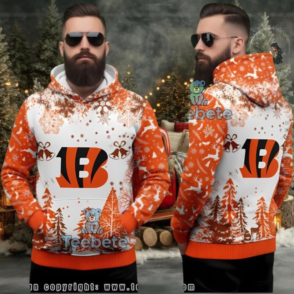 Cincinnati Bengals Logo Ugly Christmas 3D Hoodie Orange White Cincinnati Bengals Logo Ugly Christmas 3D Hoodie Orange White