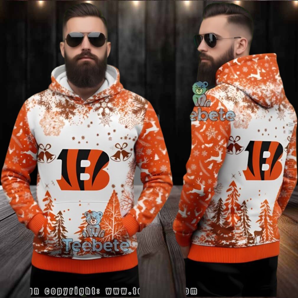 Cincinnati Bengals Logo Ugly Christmas 3D Hoodie Orange White Cincinnati Bengals Logo Ugly Christmas 3D Hoodie Orange White
